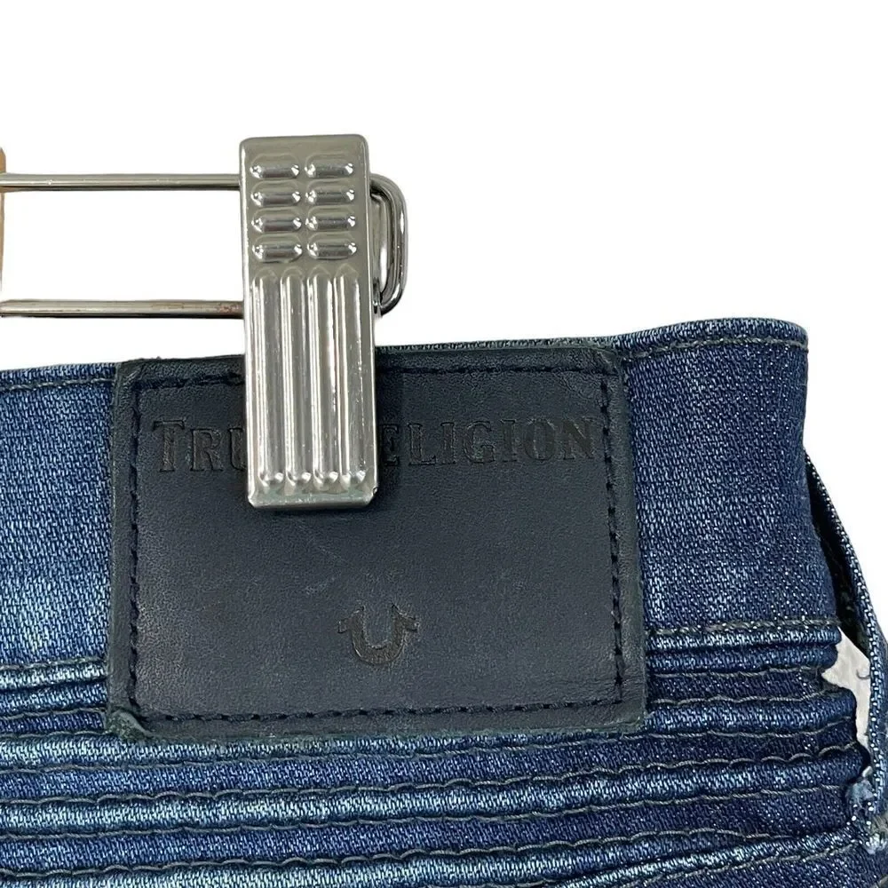 True Religion 32 Geno Relaxed Slim Jeans Blue Painted Distressed Mens